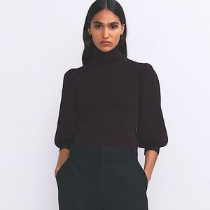 Zara Puff Balloon Sleeve Ribbed Turtleneck Pullover Knit Sweater Size Small